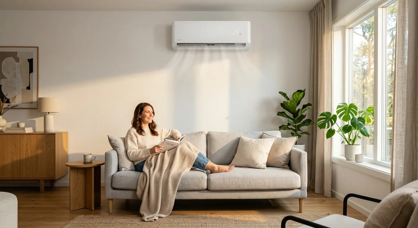 Modern wall-mounted AerioQ climate system in a living room